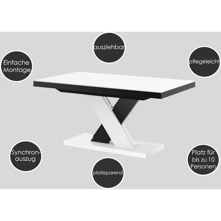 designimpex Esstisch Design Tisch HEN-111 Weiß Hochglanz ausziehbar 160 bis 256 cm – Bild 4
