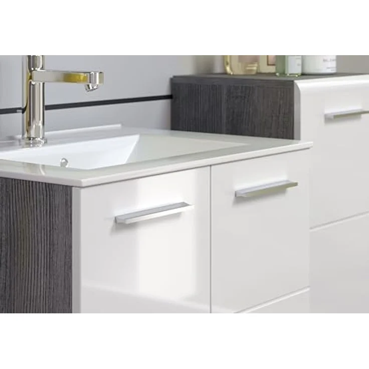 trendteam smart living - Riva - Waschbeckenunterschrank hängend - Weiß/Rauchsilber - Waschtisch mit 2 Türen und 1 Einlegeboden - (BxHxT) 60 x 57 x 46 cm - Hochglanz-Front – Bild 7