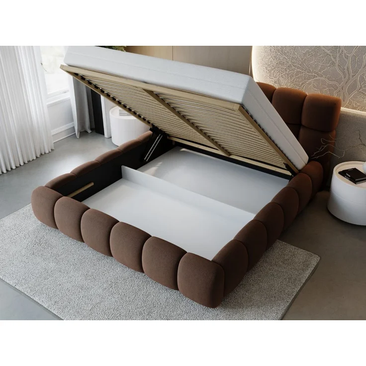 GRAINGOLD Modo Polsterbett 140x200, Doppelbett mit Kopfteil, groß Stauraum, Velour-Stoff, Braun – Bild 5