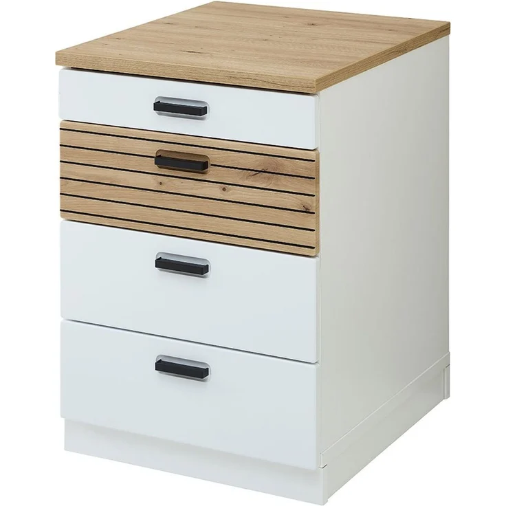 Rollcontainer Glenn, Holzwerkstoff, Weiß, Holzfarben, 45 x 66 x 55 cm – Bild 3
