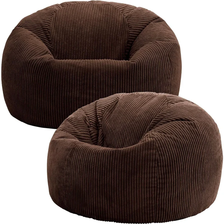 Icon Kingston Sitzsack Cord, Braun, 2er Pack, Sitzsack Erwachsene mit Füllung, Bean Bag, Cord Sessel, Lounge Sessel, Lounge Stuhl, Schlafzimmer, Wohnzimmer, Wohnzimmer Möbel