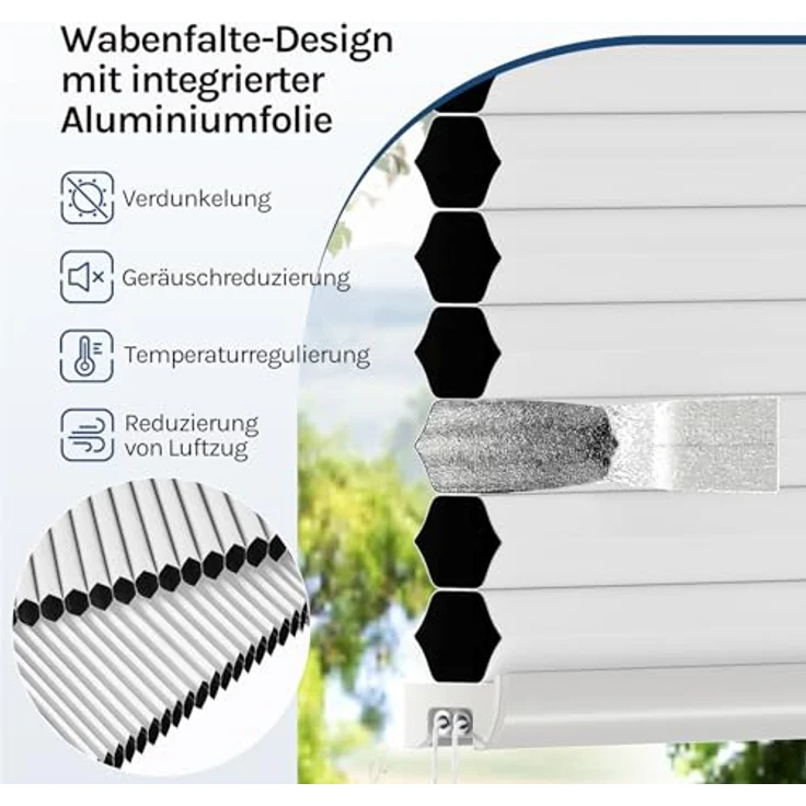WOLTU Wabenplissee ohne Bohren Verdunklung Thermo Doppelplissee Klemmfix Zweifarbig 60x220 cm Weiß-Weiß, Plissee Faltrollo Sonnen-, Sicht- & Schallschutz, Jalousie Plisseerollo für Fenster & Tür – Bild 6