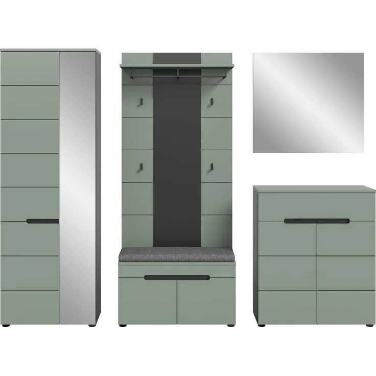 Garderoben-Set >Canu< in Basalt Grau / Smoke Green - 255x190x37cm (BxHxT) – Bild 3