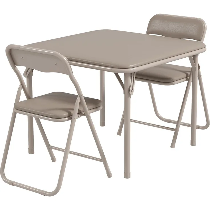 GarveeLife 3-teiliges Kinder-Klapptisch- und Stuhl-Set, Aktivitäten-Tisch und Stühle für Jungen und Mädchen mit weichem PU-Polster zum Essen, Lesen und Spielen, Beige