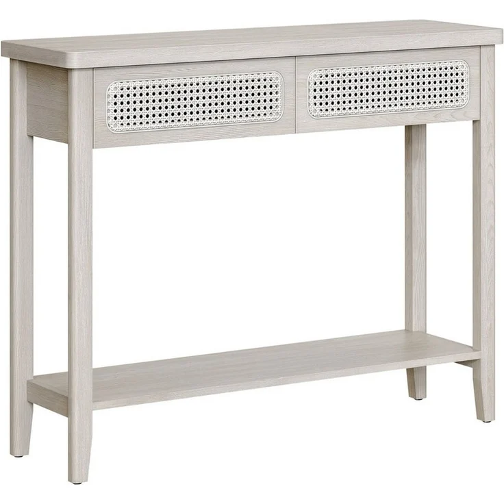 Vasagle Konsolentisch, Flurtisch, Flur Möbel, schmaler Sofatisch für Wohnzimmer, mit 2 Schubladen, offene Ablage, abgerundete Ecken, Boho-Stil, haferflockenbeige LNTDE016K66 – Bild 5