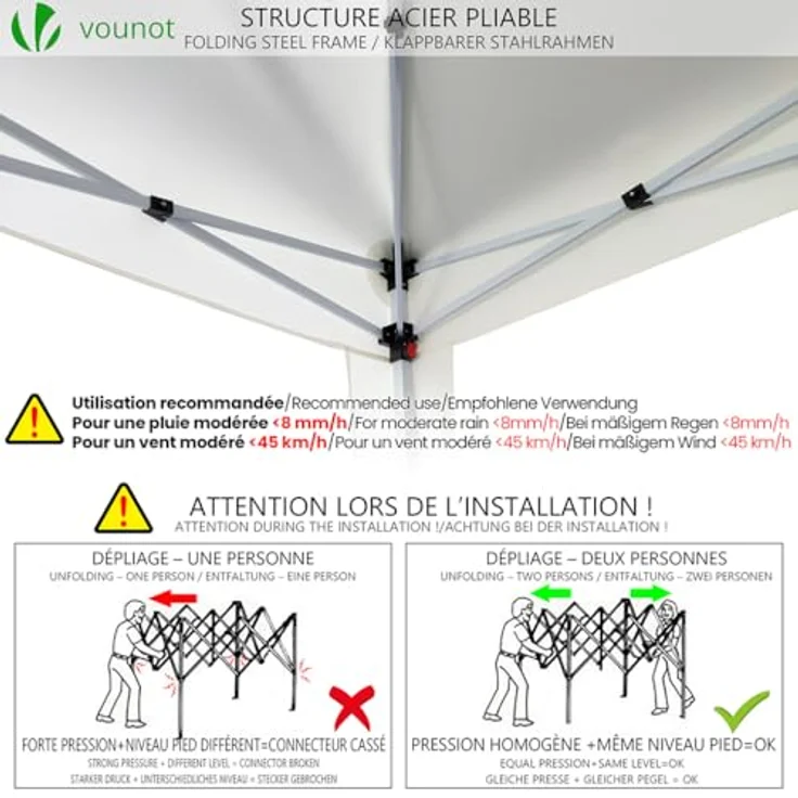 VOUNOT Faltpavillon 3x3 m, mit 4 Sandsäcke, Pop Up Pavillon Faltbar, UV-Schutz 50+, Cremeweiß – Bild 8