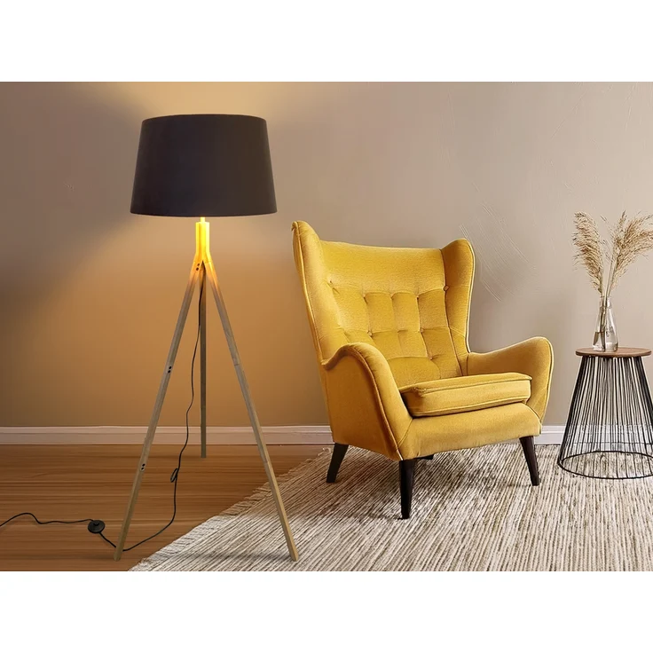 meineWunschleuchte Stehlampe mit Dreibein, Holz / Samt Braun / Gold, ohne Leuchtmittel, Höhe 157 cm – Bild 7