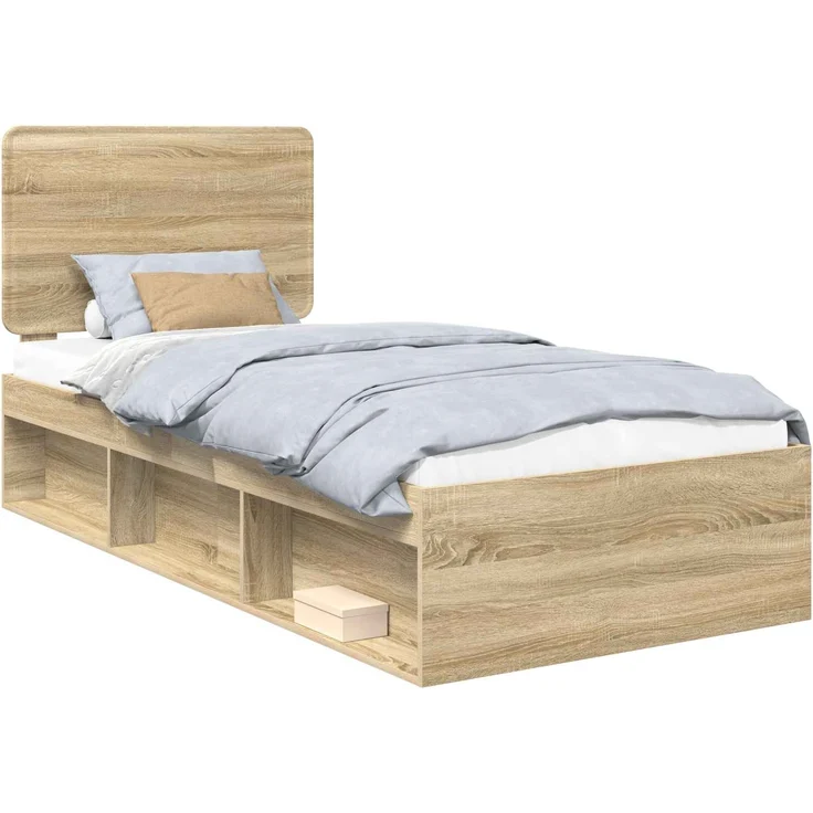 vidaXL Bettrahmen mit Kopfteil Sonoma 90 x 190 cm Massives Kiefernholz 3412544 – Bild 1