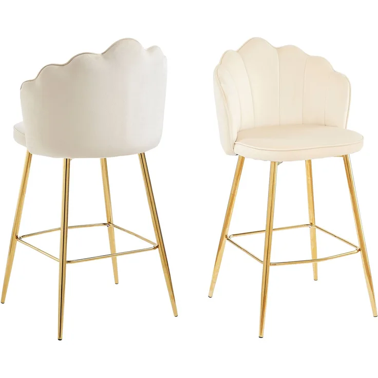 SalesFever Barhocker 2er Set aus Samt im Muschel-Design mit goldfarbenem Metallgestell