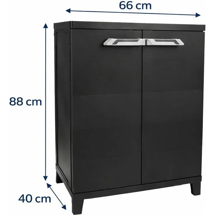 ONDIS24 Beistellschrank Kunststoffschrank Prime 88 x 66 x 40 cm schwarz abschließbar Kunststoffschrank Allzweckschrank mit 15kg Belastung pro Einlage