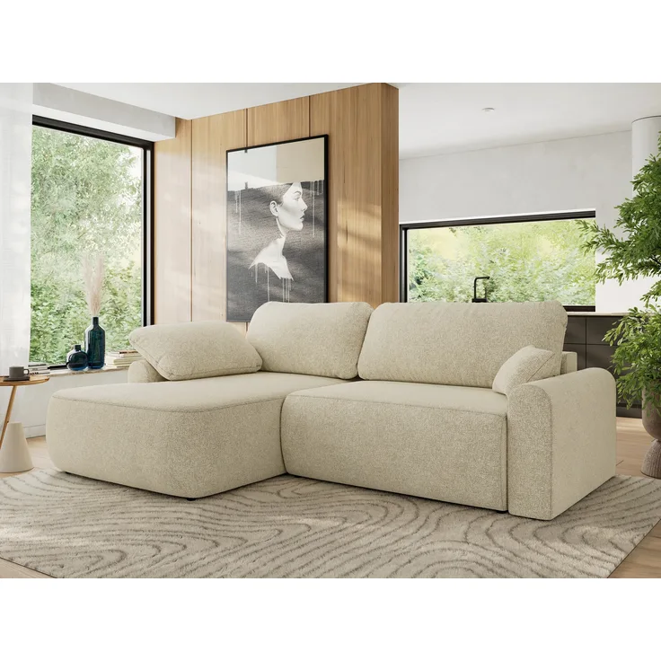 Ecksofa, L-förmiges, lose Kissen, DL-Schlaffunktion, (H 100 x T 187 x B 273 cm) - CUBO L - Struktur Creme - linke Seite