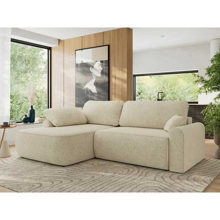 Ecksofa, L-förmiges, lose Kissen, DL-Schlaffunktion, (H 100 x T 187 x B 273 cm) - CUBO L - Struktur Creme - linke Seite – Bild 1