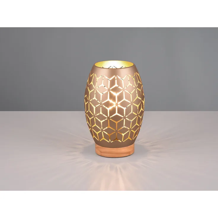Kleine LED Tischleuchte in Coffee mit ausgefallenem Stanzmuster, H: 21cm