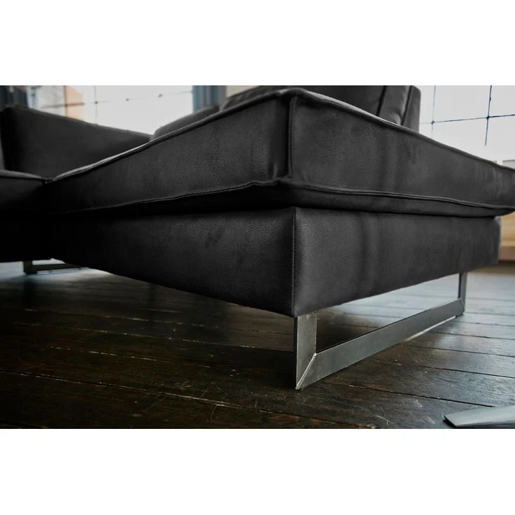 KAWOLA Ecksofa VILNIUS 3-Sitzer mit Recamiere rechts Lederfaserstoff schwarz 85 x 217 x 290 cm – Bild 8