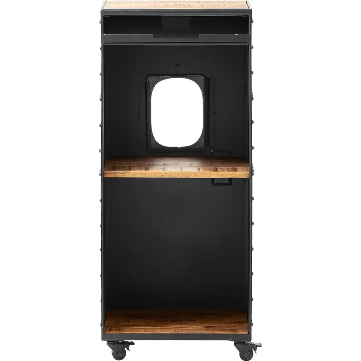 Airplane Trolley – Cooles Barregal aus Metall Schwarz mit Mangoholz Ablage 43x100 cm auf Rollen für dich | Woodkings – Bild 5