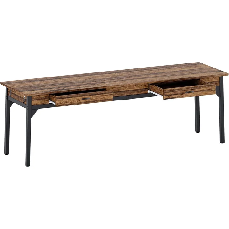 LITTLE TREE Schreibtisch Computertisch 200 cm, großer Schreibtisch aus Industriell Holz und Metall als Bürotisch Arbeitstisch für 2 Personen, ideal für Homeoffice oder Wohnzimmer, Rustikales Braun – Bild 9