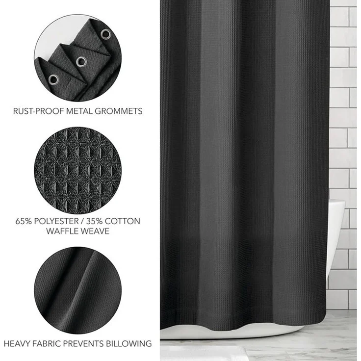 mDesign Luxus Duschvorhang Badewannenvorhang Waffelmuster wasserdicht Schwarz – Bild 5