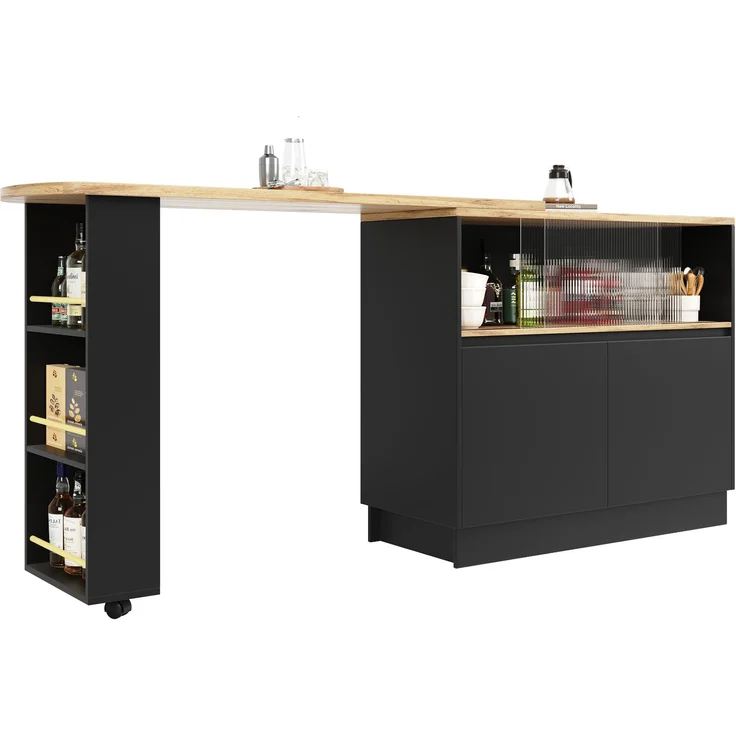 ZUBALIYA Drehbarer Bartisch 90 x 45 cm, für Küche und Essbereich, MDF, Schwarz – Bild 13