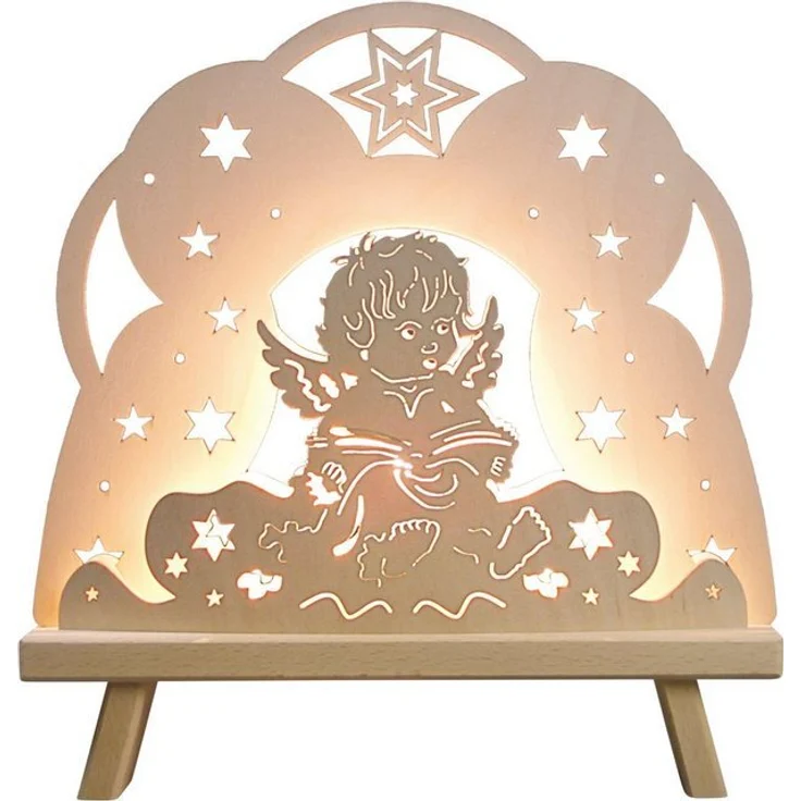 Weigla Lichterbogen Engel in Wolke, Dekoleuchte aus Holz, NATUR, Made in Germany (1-tlg), Erzgebirge garantiert, Weihnachtsdeko Innen, Weihnachtsbeleuchtung – Bild 4