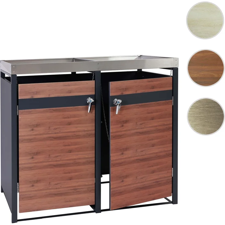 2er Mülltonnenverkleidung mit Pflanzkasten HWC-J82, erweiterbar, Metall 59kg, anthrazit ~ Kirsche-Holzoptik dunkelbraun – Bild 10