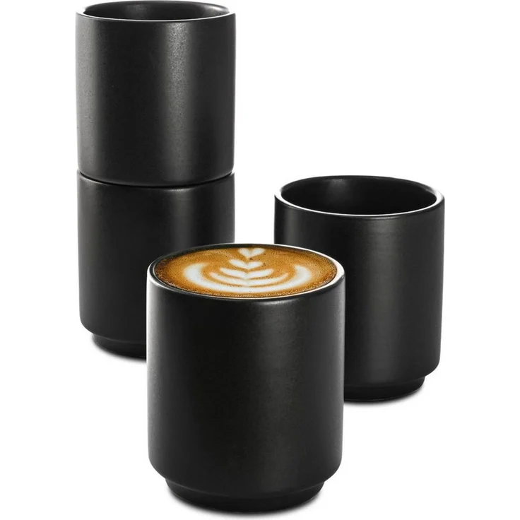 Cosumy Cappuccinotasse Cappuccino Tassen 4er Set Schwarz aus Keramik - Stapelbares Design, 4-tlg, Keramik, Hitzebeständiges Stapelbares Design - Entworfen für Latte Art - 200 ml – Bild 2