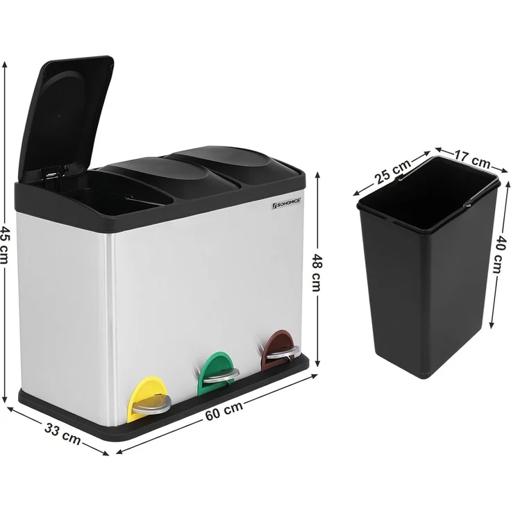 SONGMICS Mülleimer, Mülltrennsystem, Abfalleimer, Edelstahl, 45 L, Silber – Bild 5