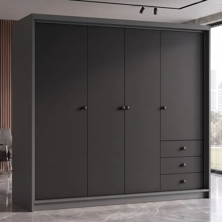 A&J MöbelLand GmbH Drehtürenschrank FALKEN– viertüriger Kleiderschrank 200 cm (Geräumiger viertüriger Kleiderschrank mit Schubladen. Geräumiger Schrank mit einer Breite von 200 cm und Schubladen, ideal zur Aufbewahrung von Kleidung und Accessoires. Vie... – Bild 2