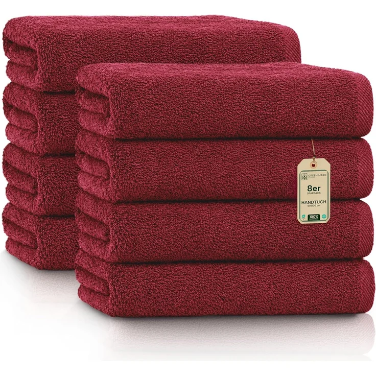 NatureMark 8er Spar-Pack Frottier Handtücher, Handtuch-Set, 50x100 cm, Bordeaux rot, 100% Baumwolle – Bild 1