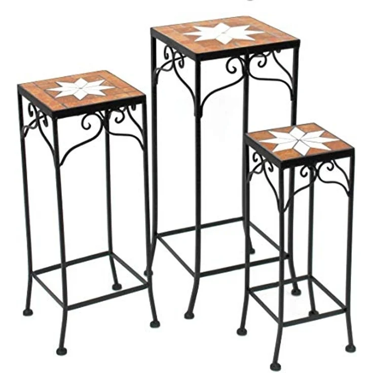 Blumenhocker Mosaik Eckig 3er Set 46, 54, 62 cm Blumenständer 12012 Beistelltisch Pflanzenständer Mosaiktisch – Bild 3