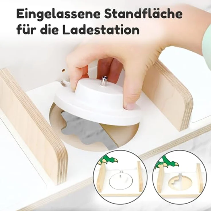 stadtecken Holzregal für Musikbox I Geeignet für die Toniebox und ca. 50 Tonies I Perfekte Tonie Aufbewahrung im Kinderzimmer I Zum Aufstellen oder Aufhängen (T-Rex, Groß) – Bild 9