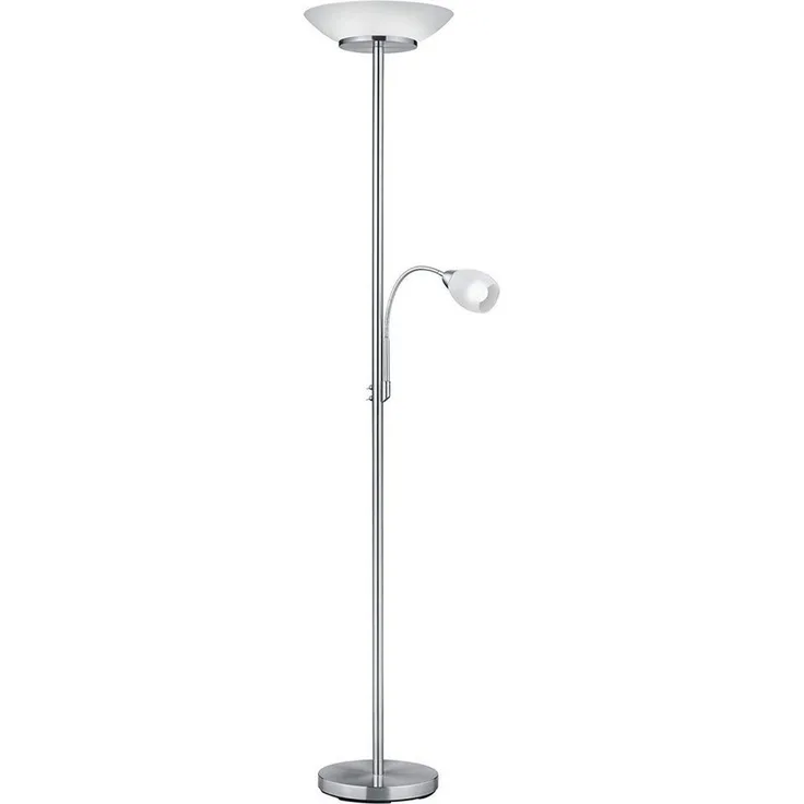 lightling Deckenfluter Klaus, Lichtquellen getrennt schaltbar, ohne Leuchtmittel, mit flexibler Leselampe, 180 cm hoch, nickel, Leuchtmittel tauschbar