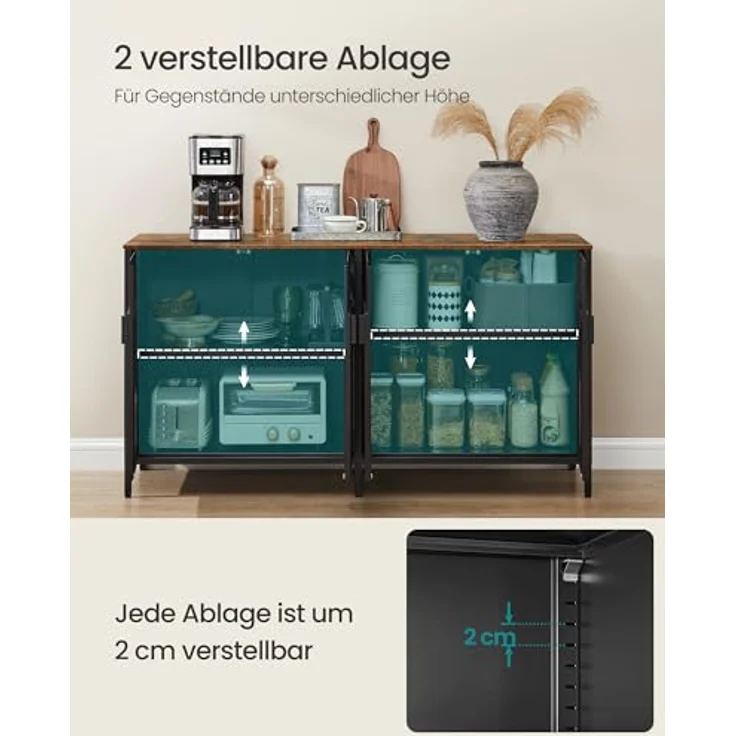 SONGMICS Aufbewahrungsschrank, Metallschrank, mit 4 Türen, Magnetverschluss, Verstellbarer Einlegeboden, Stahlgestell, 40 x 141 x 76 cm, tintenschwarz-vintagebraun LSC205BD01 – Bild 6