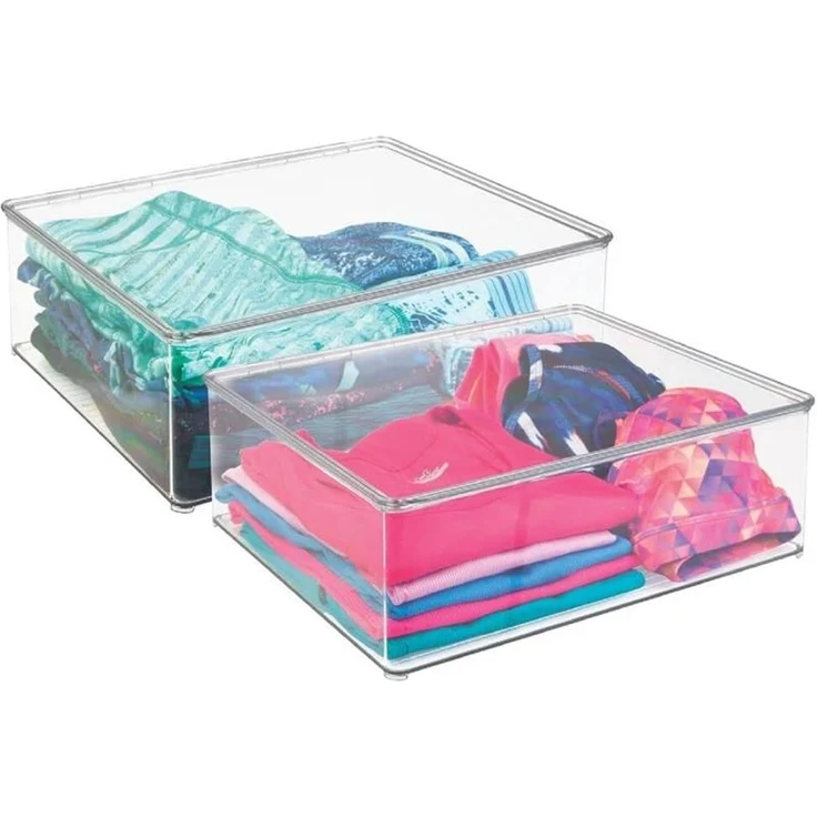 mDesign Wäschebox Kleiderkiste Aufbewahrung stapelbar Deckel 2er-Set Transparent – Bild 1