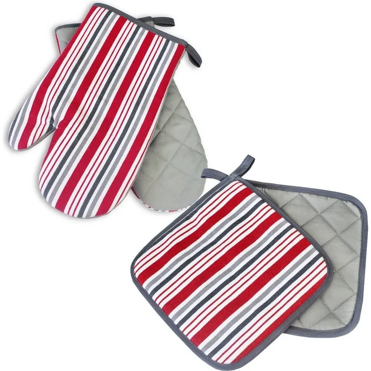Delindo Lifestyle Topfhandschuhe Ofenhandschuhe, Topflappen, (4er Sparset, 4-tlg, bestehend aus 2x Ofenhandschuh + 2x Topflappen), Hitzebeständig bis 250 °C für maximal 15 Sekunden