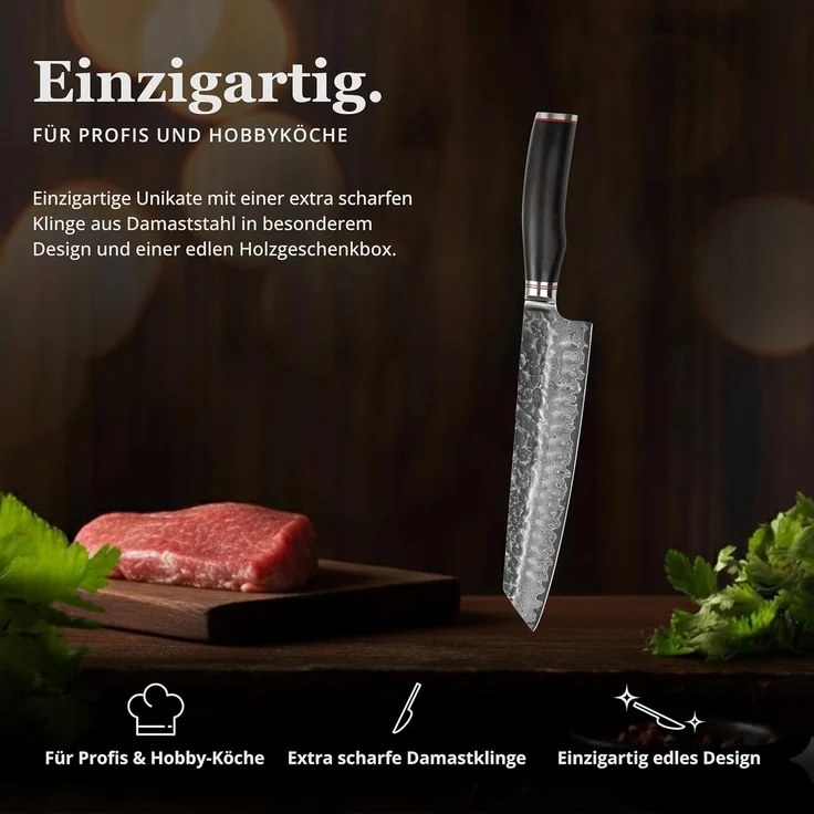 Wakoli Asiamesser EBO Damastmesser Kiritsuke Küchenmesser Kochmesser 20 cm Klinge, aus 67 Lagen Damaststahl, VG10 Kern – Bild 2