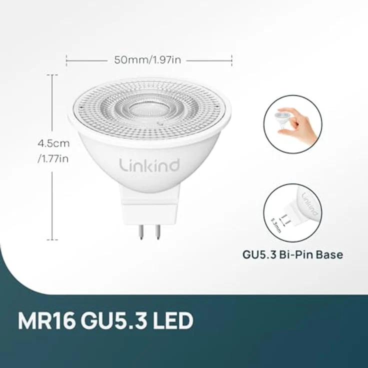 Linkind 12V GU5.3 Led 3.4W, 35 Watt ersetzt, 2700K Warmweiß 36° Abstrahlwinkel LED Spot MR16, 360Lm AC/DC 12V LED Leuchtmittel, 25,000 Std. Lebensdauer, Nicht dimmbar, 5 Stück – Bild 8