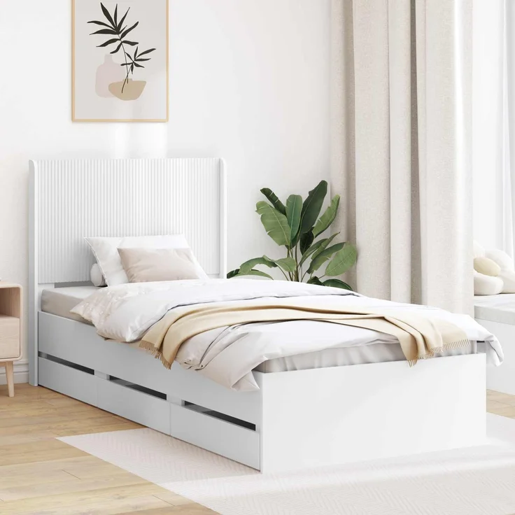 vidaXL Bettgestell mit Stauraum und Kopfteil Weiß 100 x 200 cm 3413971 – Bild 1