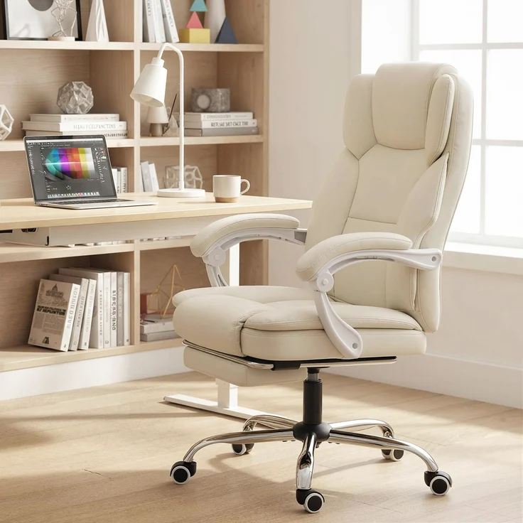 MELAYR, Ergonomischer Bürostuhl, Bürostuhl mit verstellbarer Rückenlehne, Höhenverstellbar, 64 x 73 x 112–120 cm, Beige – Bild 3