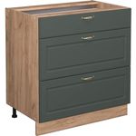 Küchenunterschrank Fame-Line Grün-Gold Landhaus 80 cm mit 3 Schubladen, ohne Arbeitsplatte Vicco