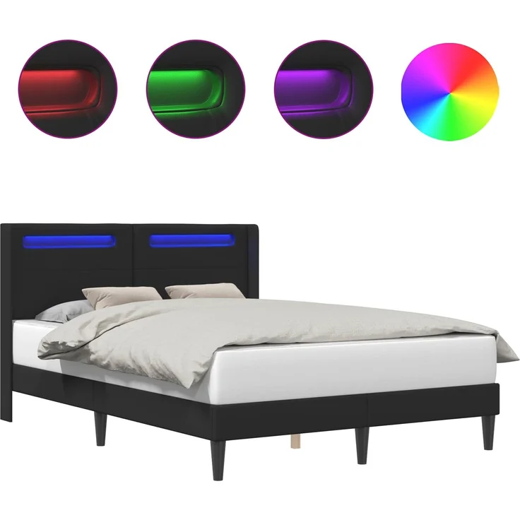 vidaXL Bettrahmen mit LED-Lichtleisten Schwarz 120x190 cm Kunstleder 42027973 – Bild 2
