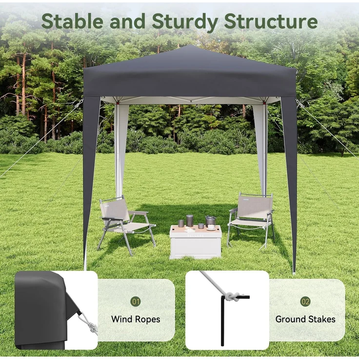Aoxun Pop Up Pavillon 2x2m Wasserdicht, Metallrahmen-Schutzzelt, Höhe Verstellbar, Faltpavillon 2x2 mit Tragetasche für Camping Party, Grau – Bild 4