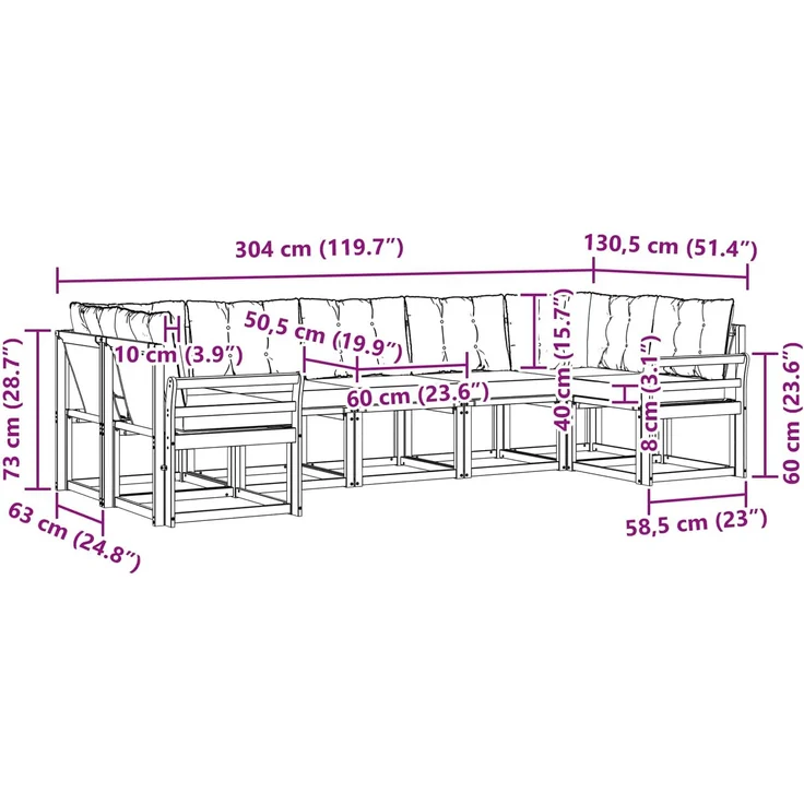 vidaXL Outdoor-Sofagarnitur 7 stk. 7-Sitzer Weiß und Schwarz 3389838 – Bild 11