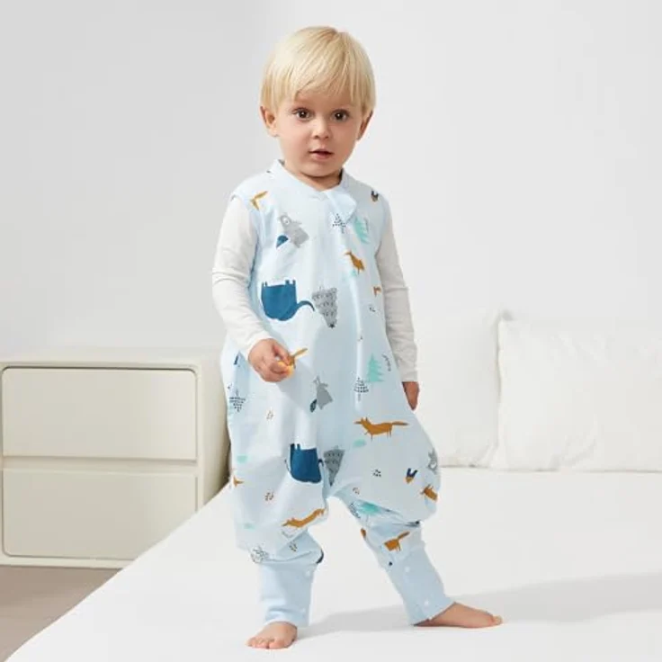 Duomiaomiao Schlafsack mit füßen, Sommerschlafsack mit füßen,100% Baumwolle Baby,Sommerschlafsäcke Baby 0.5 tog mit Atmungsaktiv, Cartoon-Elefant – Bild 3