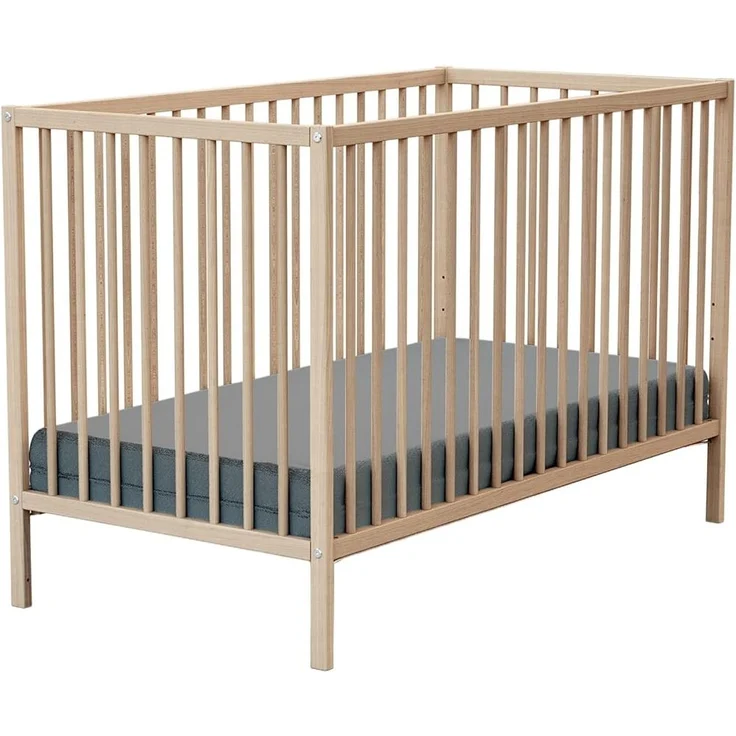 Webaby - Babybett Holz 60x120 cm Buche Natur ONE | 124 x 64,5 x 82 cm |Kinderbett | Von Geburt an | Schlafkomfort | Lattenrost | Bett mit Gitterstäben | Verstellbarer Lattenrost in 3 Höhen – Bild 1