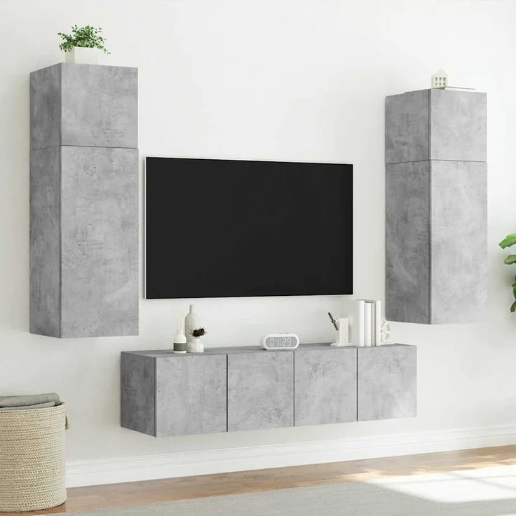 TV-Wandschrank, Fernsehschrank mit LED-Leuchten Betongrau 60 x 35 x 41 cm – Bild 5