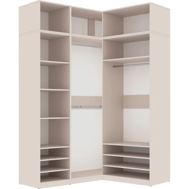 Marmex Möbel Tres Set-M/N hoher offener Eckschrank, Schrankset mit Aufsatz für das Schlafzimmer, geräumiger Kleiderschrank für Kleidung und Schuhe, laminierte Spanplatte, graubeige cashmere 181/100x246x51 cm – Bild 9