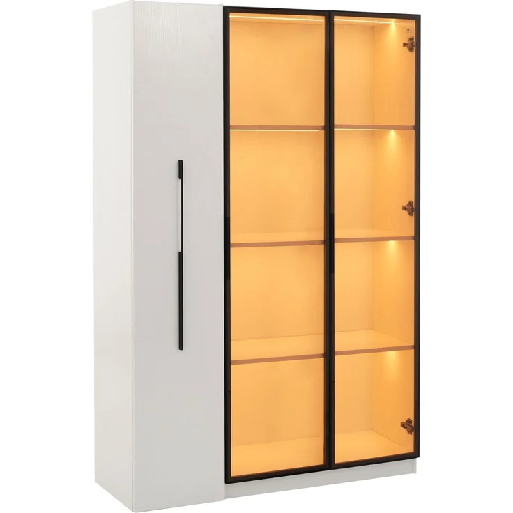 LED-Vitrine B 110,5 x T 35 x H 160 cm aus MDF mit Seitenauszug und bernsteinfarbenem Glas – Bild 6