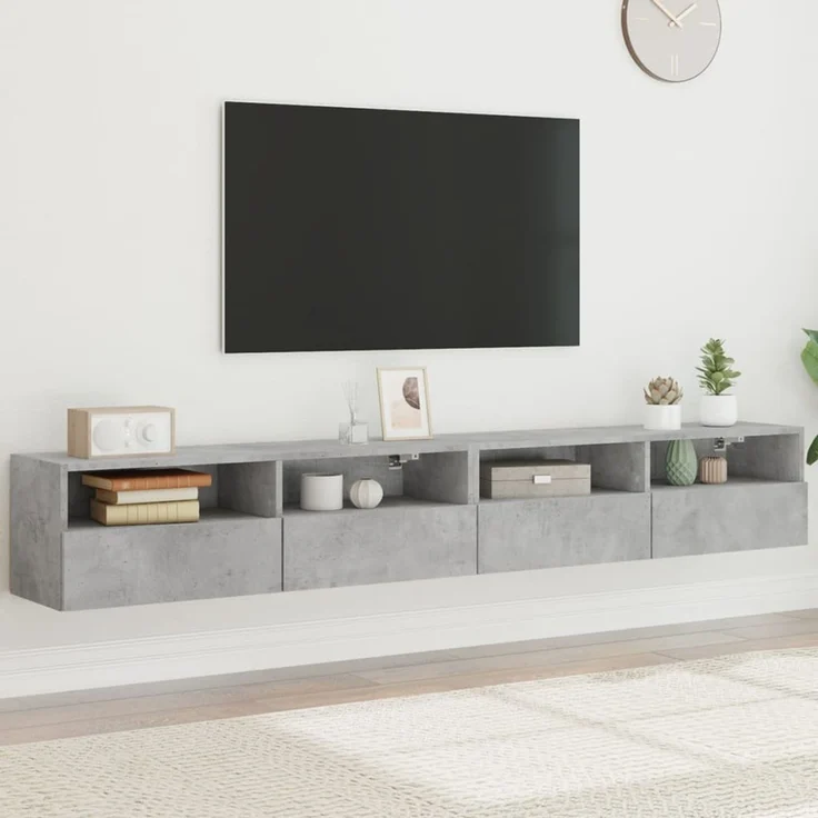 2 pcs TV-Wandschrank, TV Hängeboard Hängeschrank Betongrau 100x30x30 cm Holzwerkstoff – Bild 1