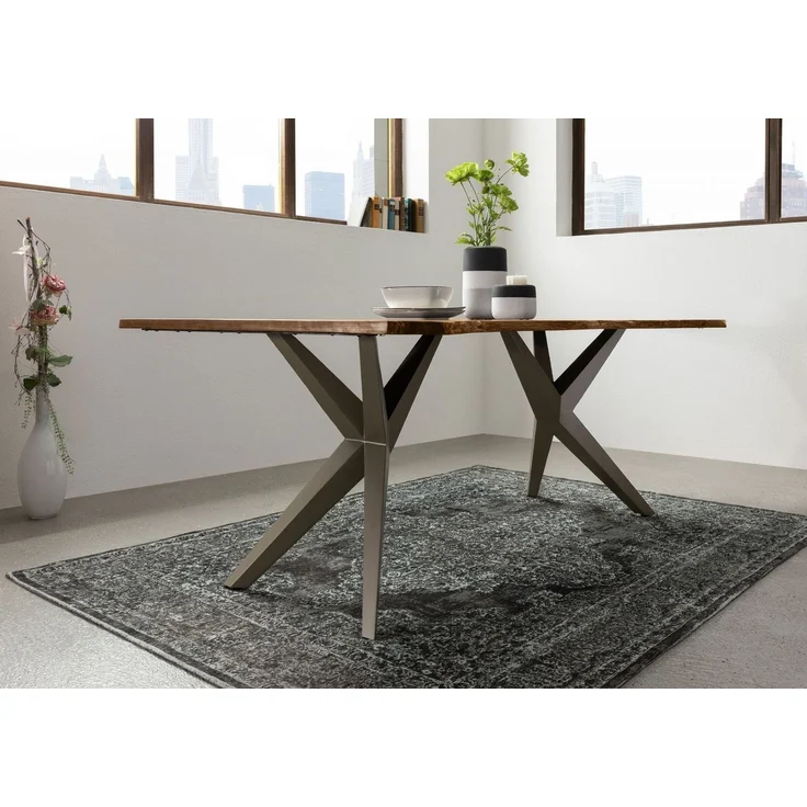 Baumtisch Akazie 160 x 90 x 76 natur lackiert Beine silber matt FREEFORM 4 #20 – Bild 4