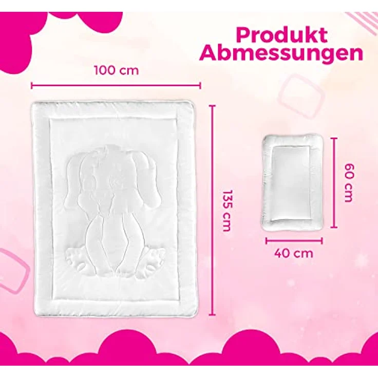 KiGATEX Babybettdecke Sommerdecke für Baby & Kind 100 x 135 + Flachkissen 40 x 60 cm –, Füllung: 100% Polyester Klimafaser, leicht, weich & bei 95°C waschbar – Bild 9